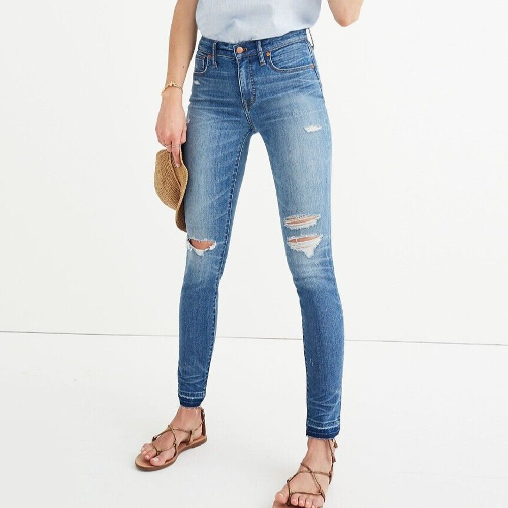 Madewell 9 High Rise Skinny Jeans in Winifred Wash: Drop-Raw Hem Women’s Size 27